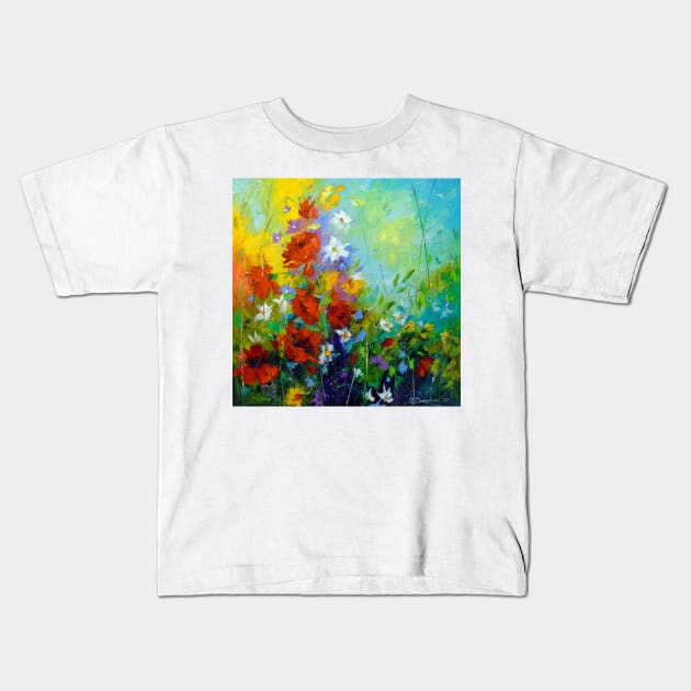 Rhythm of summer flowers Kids T-Shirt by OLHADARCHUKART